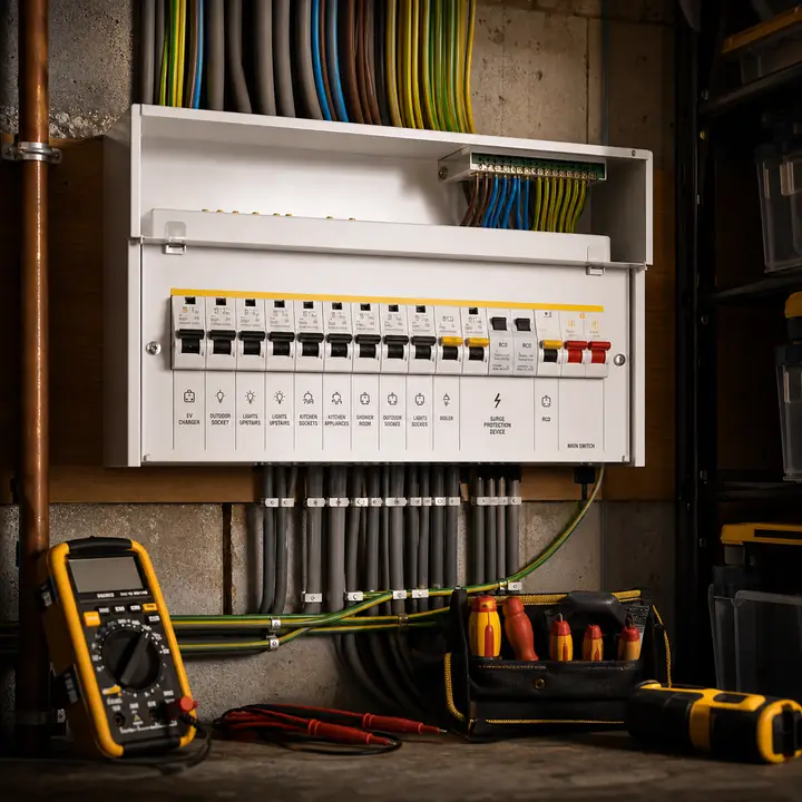 Illustrative tidy consumer unit electrical work